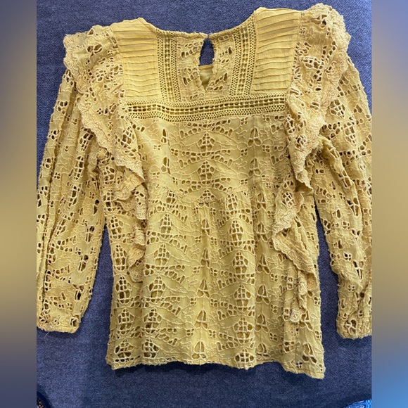Anthropologie Mustard Lace Blouse - Picture 5 of 5